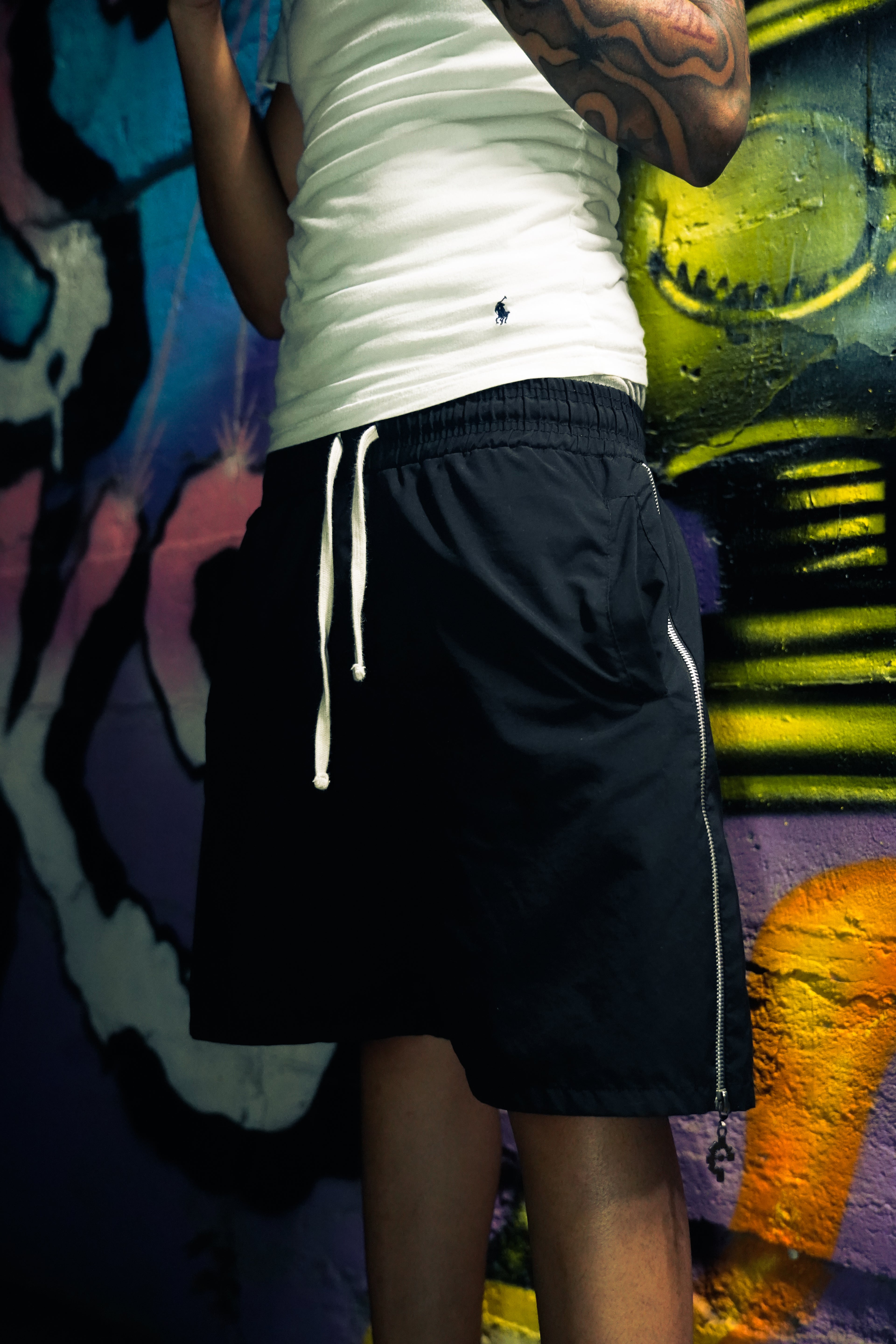 Black Nylon Zipper Shorts
