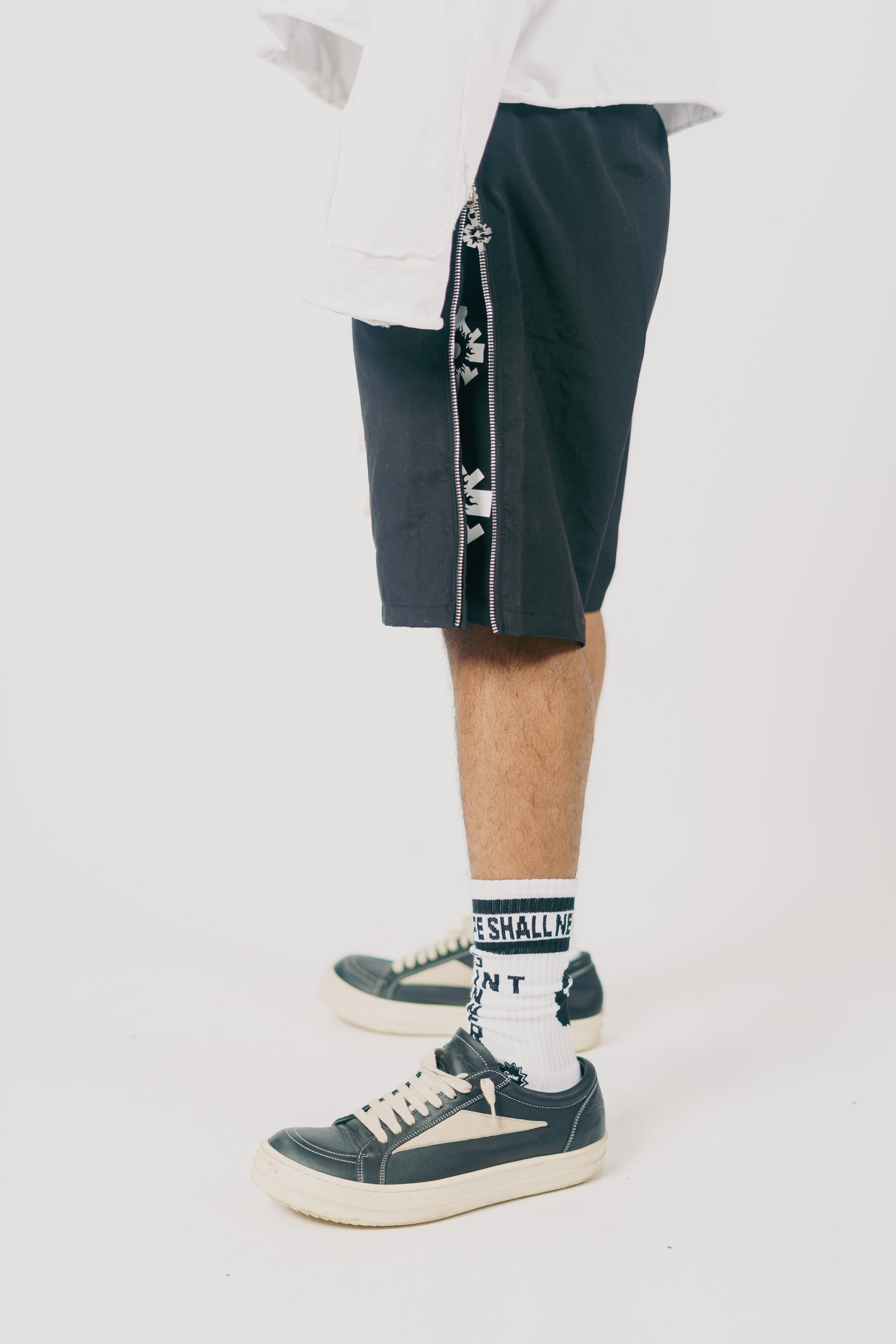 Black Nylon Zipper Shorts