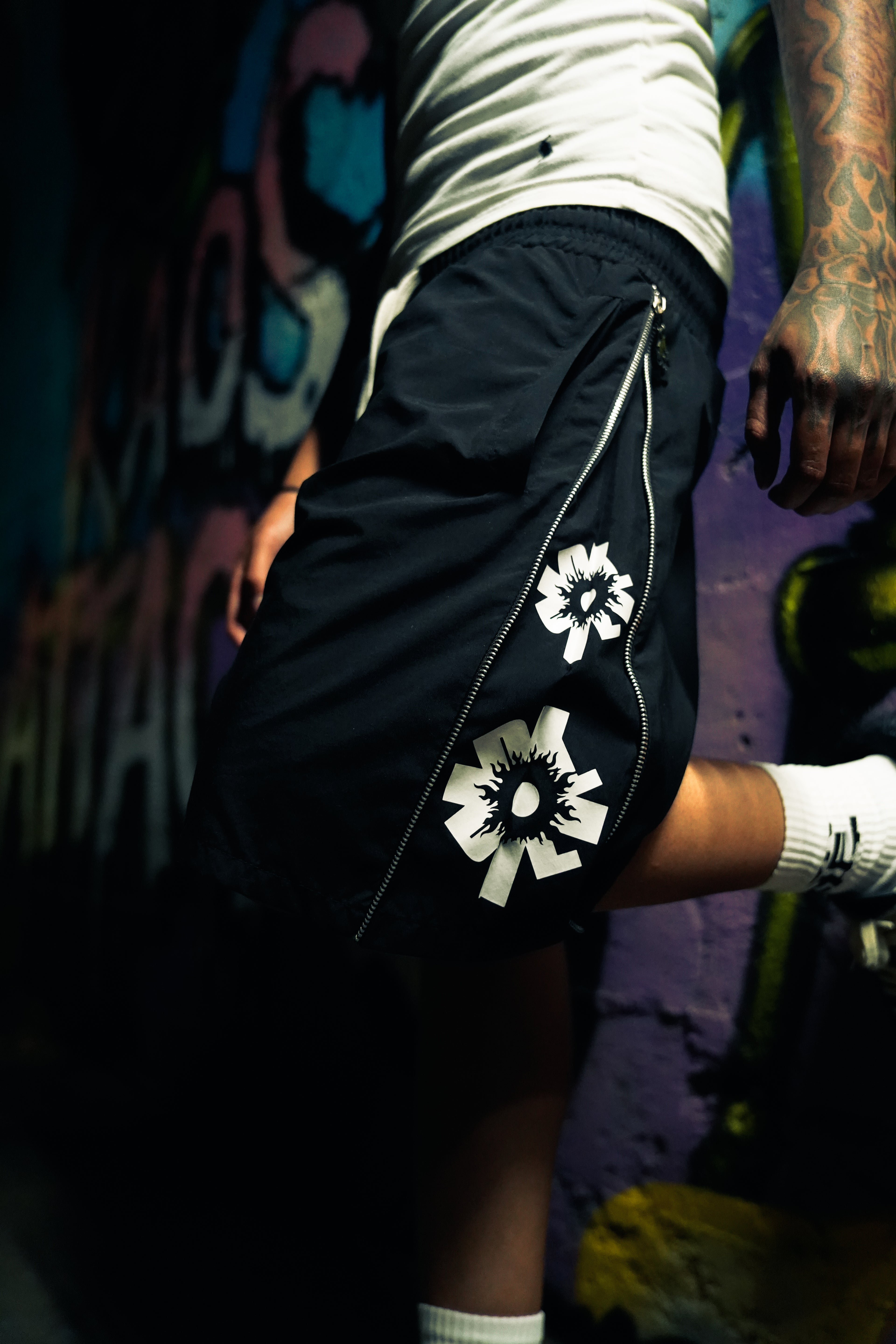 Black Nylon Zipper Shorts